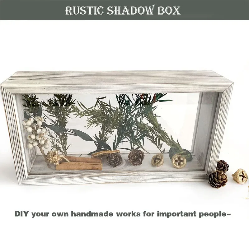 Wood Box Frame Double Sided Shadow Photo Frame Plexiglass Storage Box DIY Display Box for Dried Flowers Handicrafts and Photos