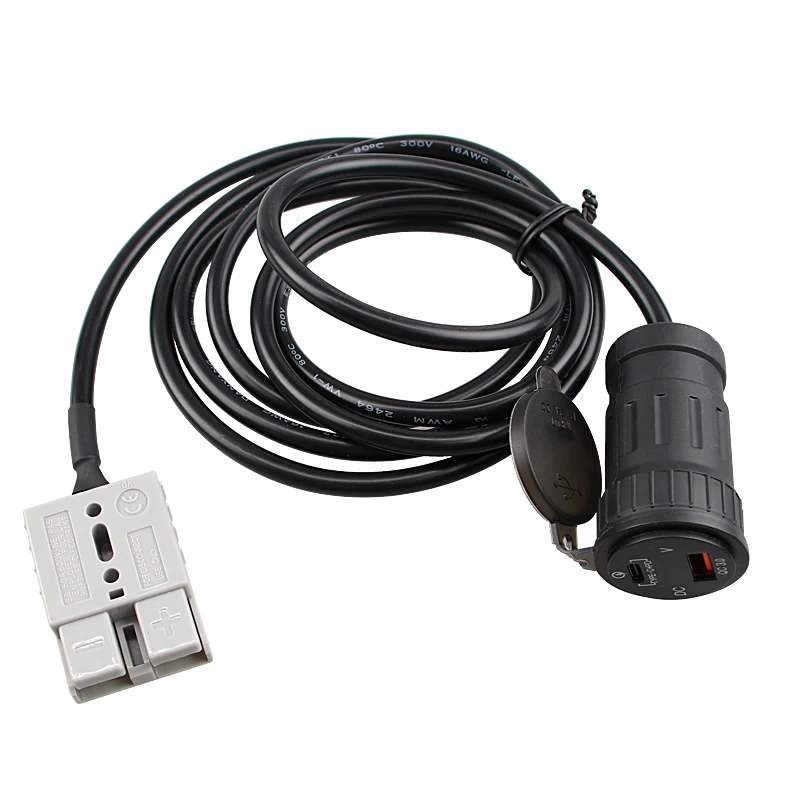 USB Car Charger Socket Dual QC3.0 Quick Charger with 50amp Anderson-Style Plug cable wire harness