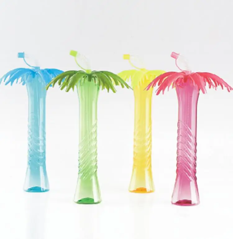 500ml Custom Coconut Tree Shape Plastic Party Cups Reusable with Straw and Lighter for