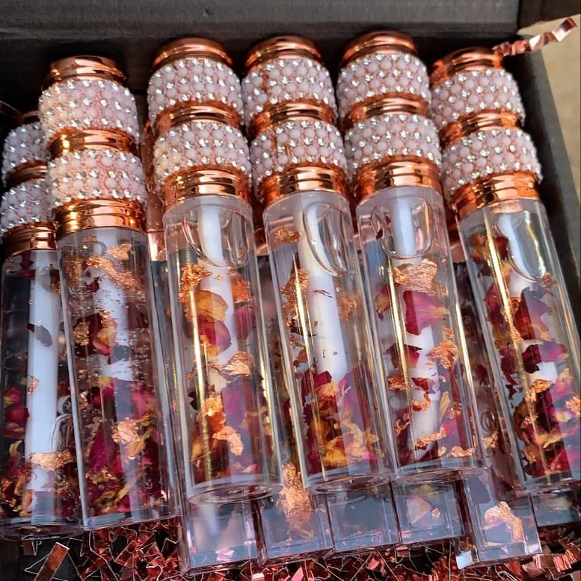 2022 Brand New Popular Design Clear Plumper Vegan Wholesale Cruelty Free Base Gel Pearl Lipgloss Tube 24k Gold Rose Gloss Lip