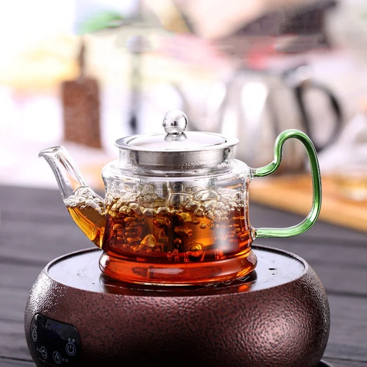 Household 500ML explosion-proof transparent glass flower teapot with steel filter