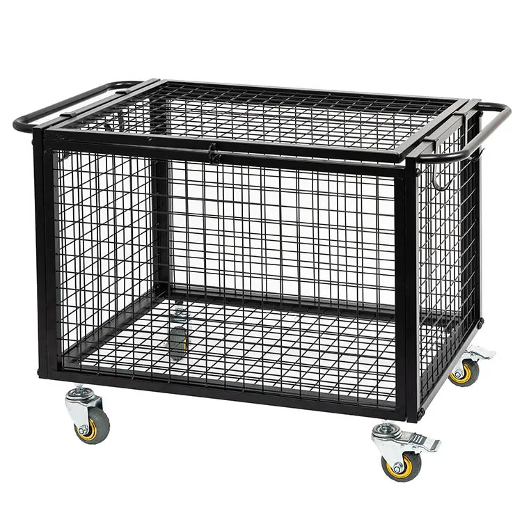 JH-Mech Sports Equipment Storage Wheel Matte Black Athletic Lockable Cage With Raised Handle Metal Basketball Rolling Cart