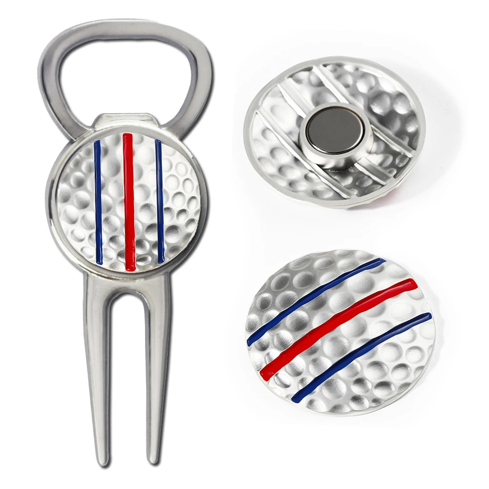 High Quality Custom Logo Design 2D 3D Die Cast Zinc Alloy Pocket Multi Use  Golf Divot Repair Tool Bottle Opener Keychain