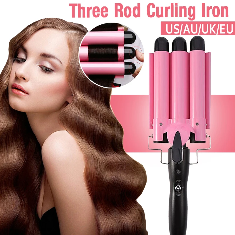 2022 High Quality 3 Barrel Deep Waver Hair Curling Iron Electric Three Barrel Hair Curl Machine Rotating Hair Curler