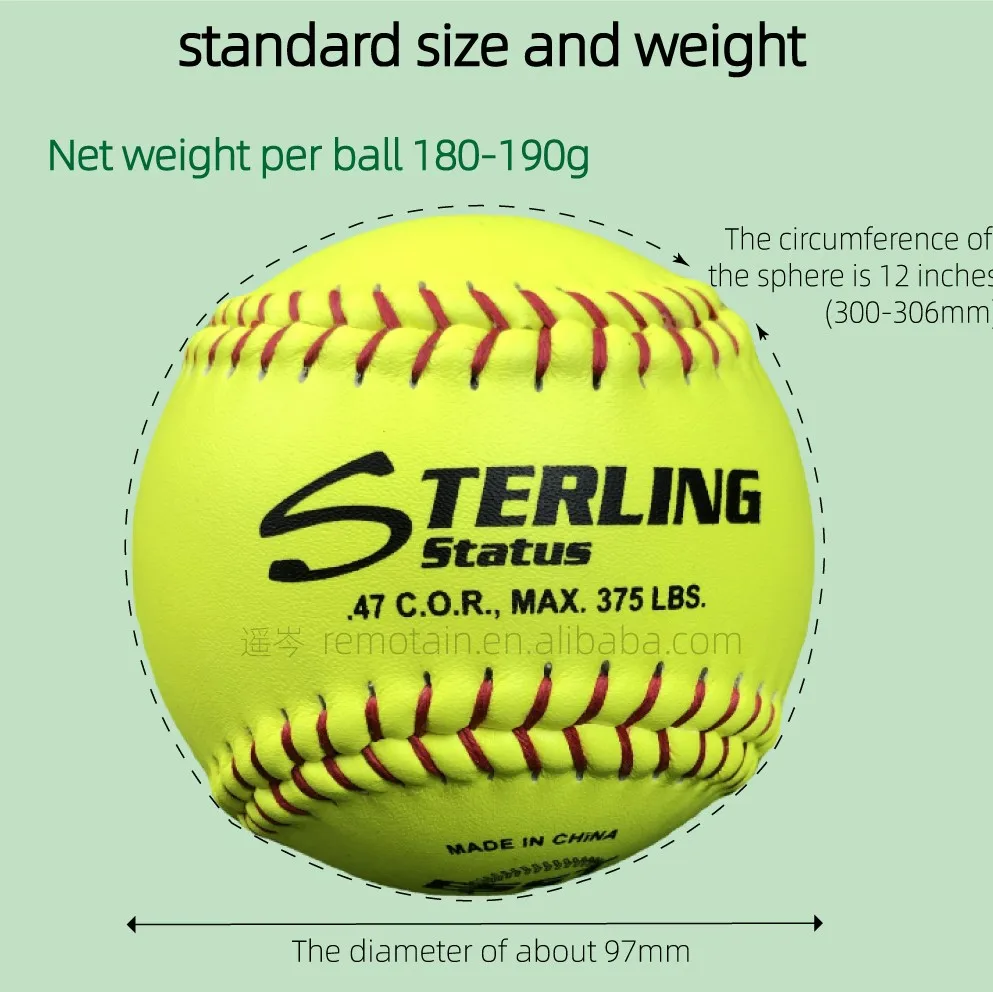 Custom Logo Professional Softball 12 inch PU&Cork core yellow split leather sports game training softball balls Standard Size