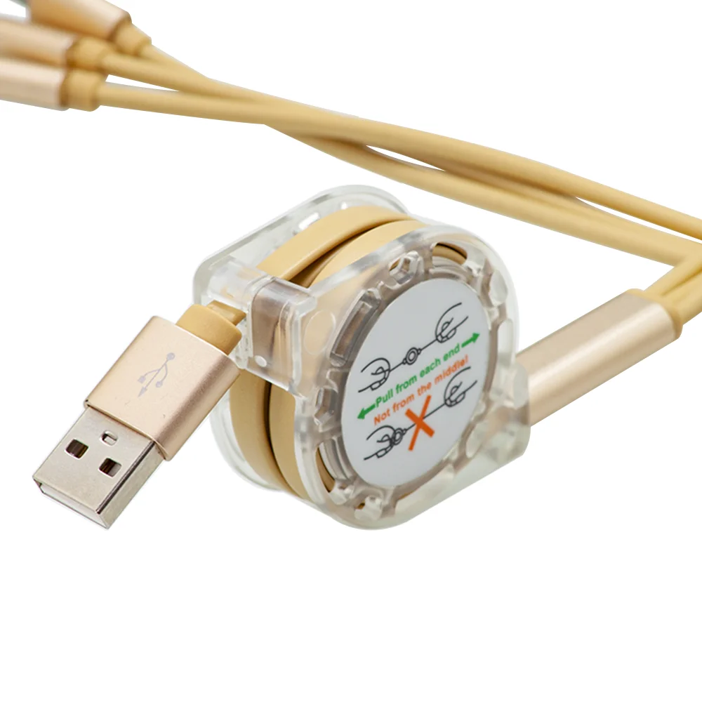 OEM cable 2.4A retractable usb cable reel 4ft 3 in 1 retractable multi usb Charge Cord for 3 in 1 retractable cable