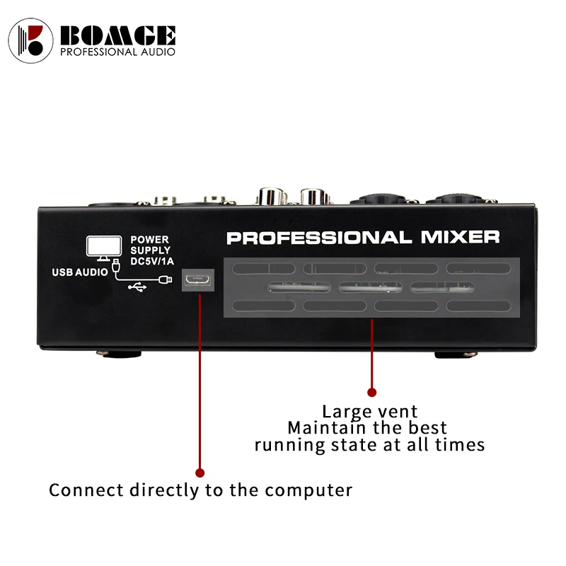 BMG 24 DSP usb blueteeth sound audio mixer audio mixing console 5V power supply by usb buses and mobile charger