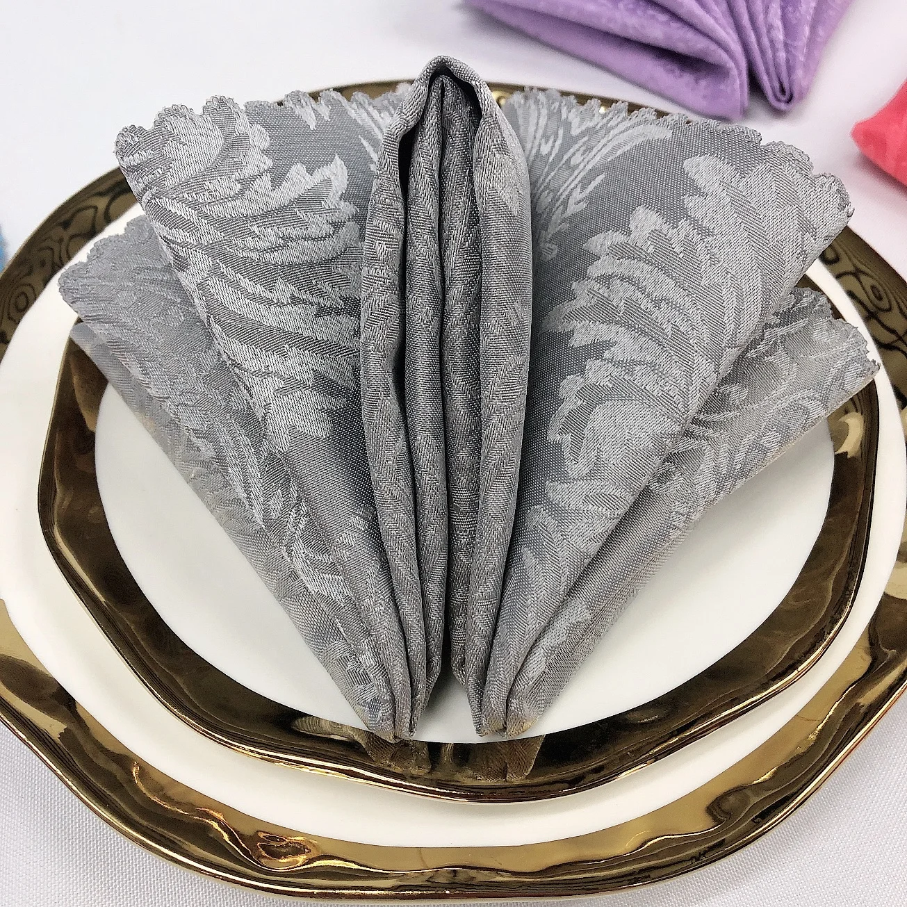 Premium Polyester Square Damask Cloth Table Napkins for wedding party