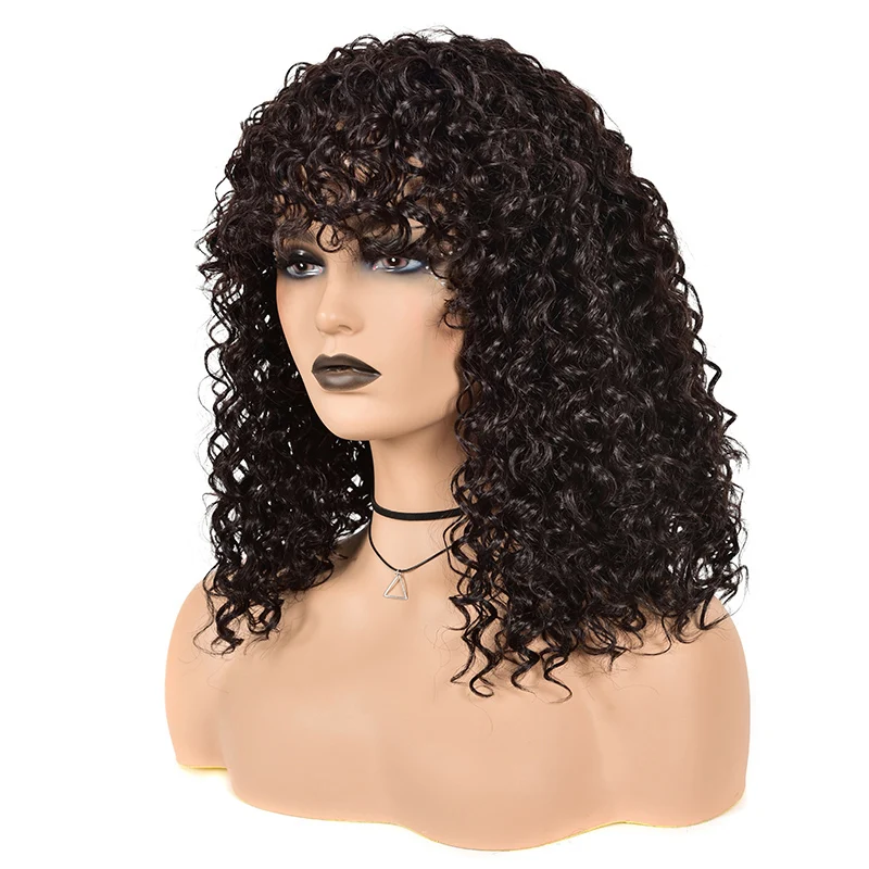 Ross Pretty Exclusive Price Brazilian Cuticle Aligned Hair Virgin Hair Natural Black Color Deep Wave Wig With Bang