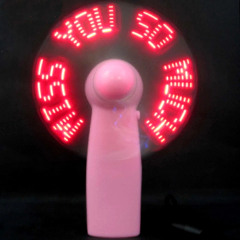 mini portable handy led custom message battery fan