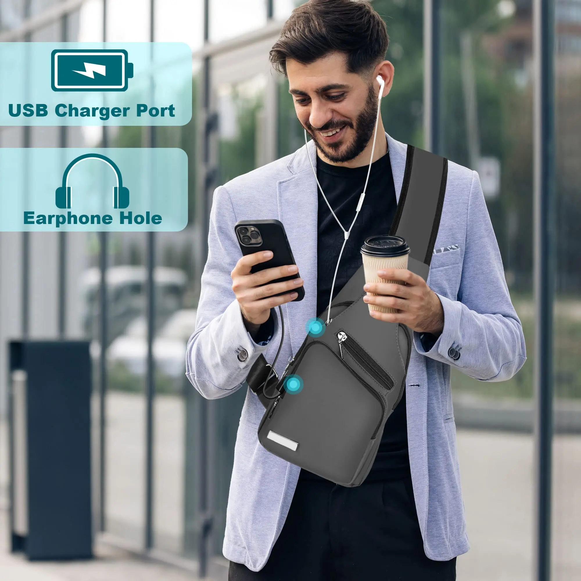 Travel Cross Body Shoulder Backpack Chest Waterproof Crossbody Men Sling Bag With USB Charging Port