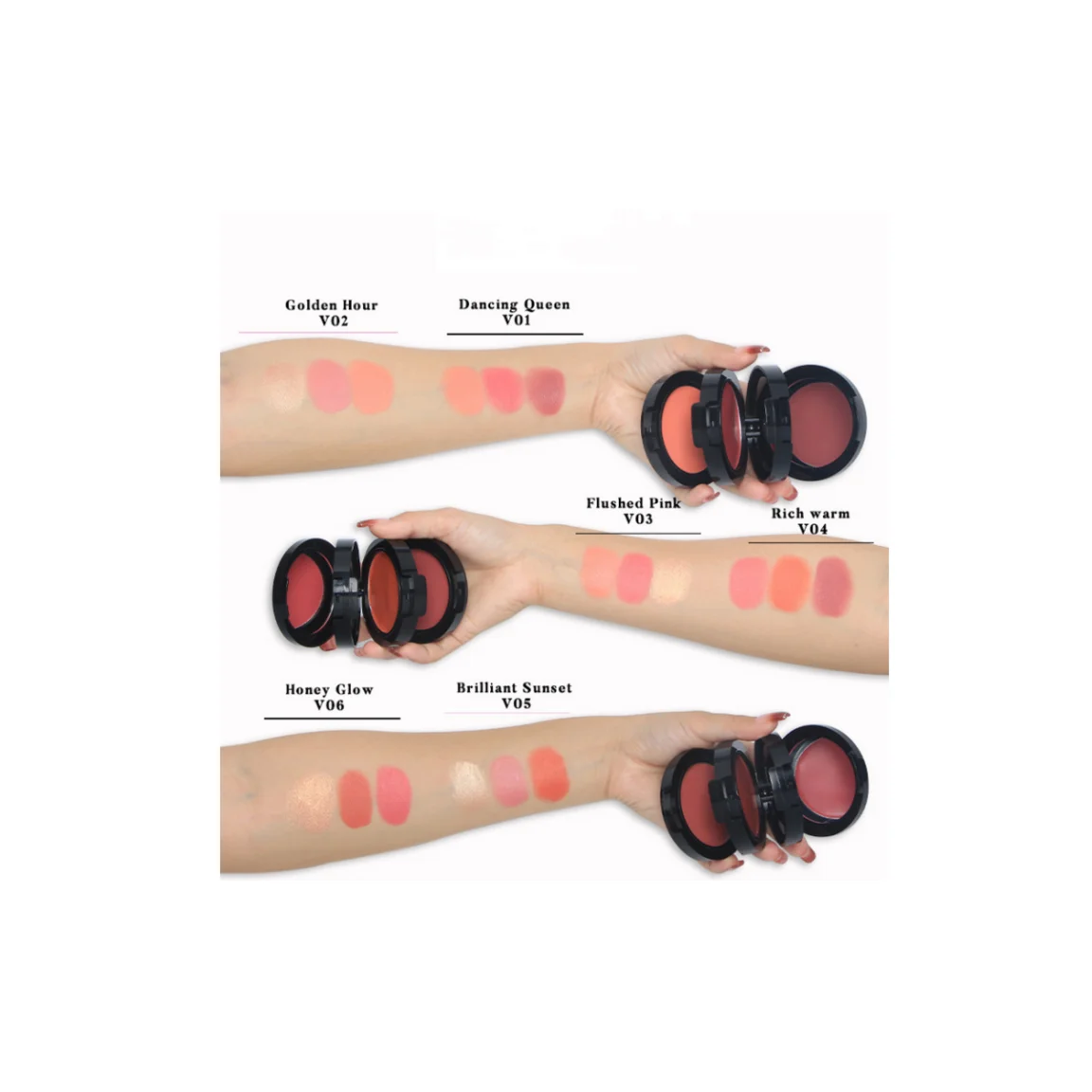 Lightweight 3-In-1 Blendable Trio Hydrating Creamy Silky Smooth Cream Blush With Mirror Multi Color Blush Balm For Cheeks