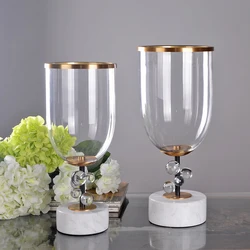 LUXURY HOME DECORATIONS GLASS VASE WITH MARBLE AND BRASS BASE TRANSITIONAL DECORATIVE HOME ACCENTS