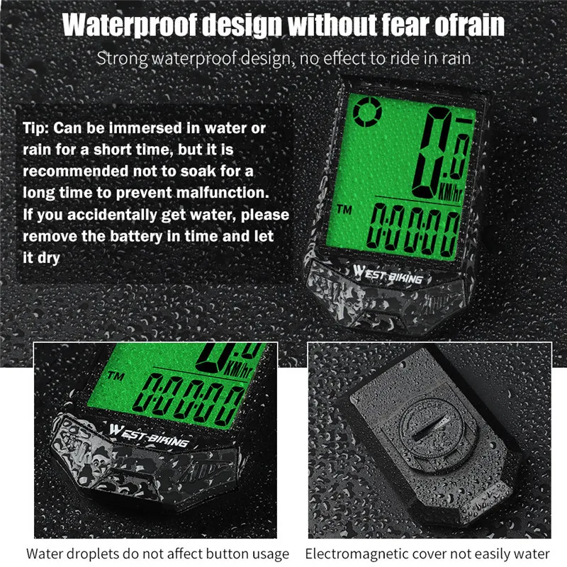 Mountain Bike Waterproof Wireless Computer Bicycle LCD Speed-ometer Odometer