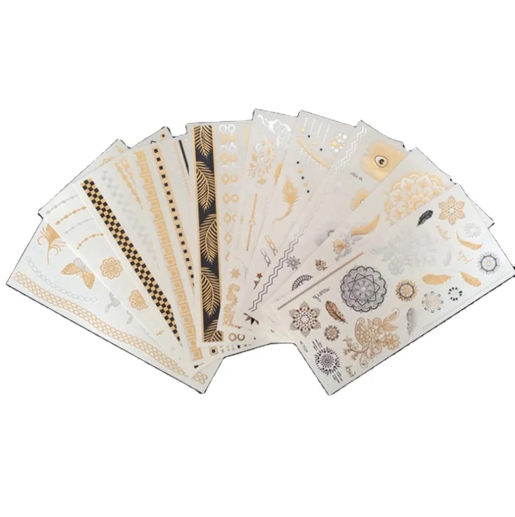 Custom printed Waterproof Gold Silver Metallic Women Body Flash Sticker Temporary Tattoo