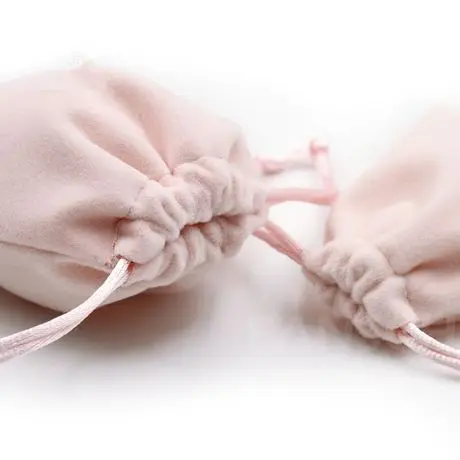 9*7cm Pink Velvet Fabric Jewelry Pouches Small Drawstring Storage Packing Bag With Custom Logo Printed