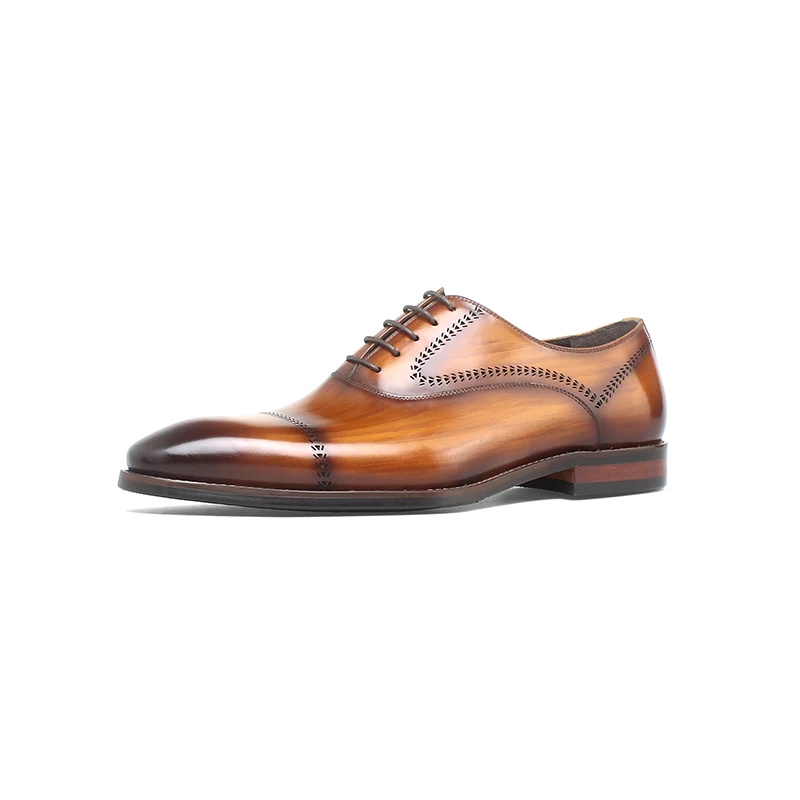 PE388-B547 New Italian Handmade Oxford Leather Shoes Office Luxury Men Formal Shoes Patina finishing