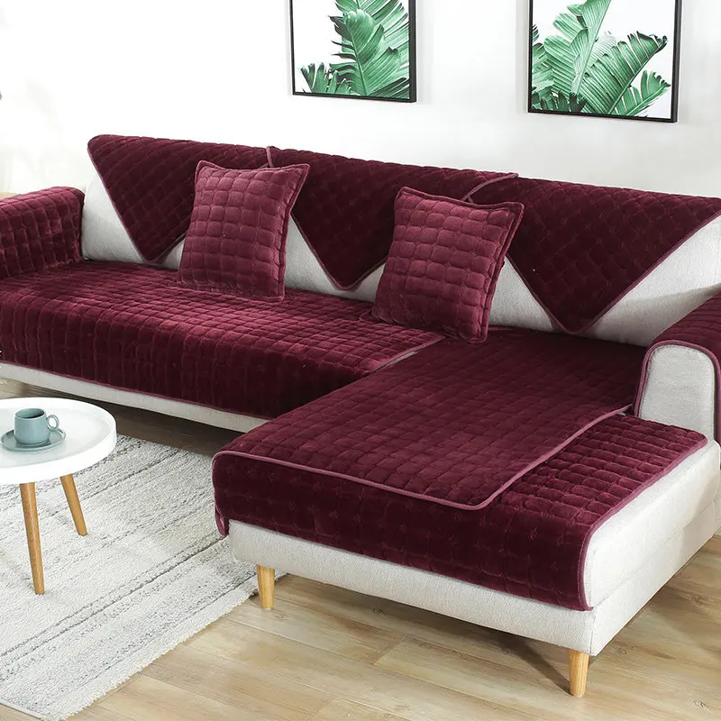 Customized l Shape Slipcover Thickened Fleece Non Slip Quilt Plush Sofa Covers Seat Cover