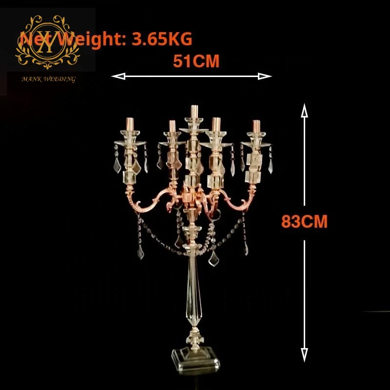 Retro Candelabras Electroplated Golden Crystal Candlestick Tall Metal Wedding Candle Holder for Party Decoration