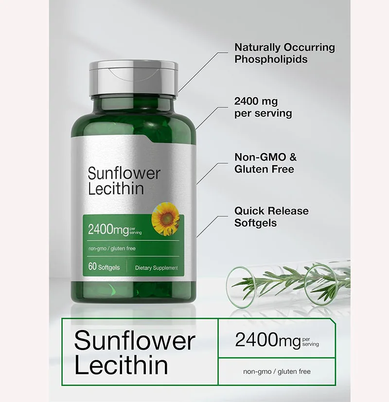 OEM Organic Softgel Capsules Factory-Supplied Gluten-Free Sunflower Lecithin Supplement Antioxidant Function
