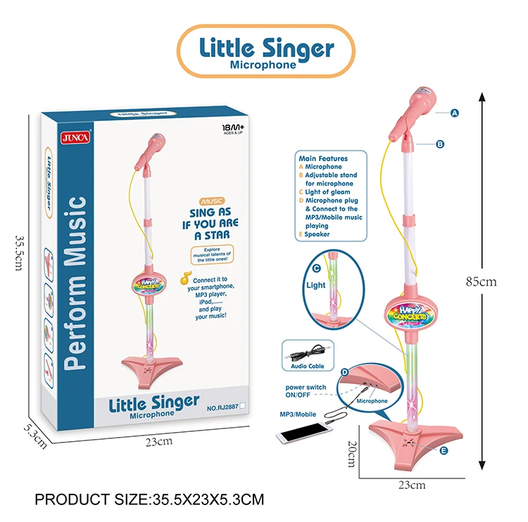 Educational Electric Blue Single Tube Flash Microphone Multifunction Karaoke with MP3 Function Musical Toys for Kids