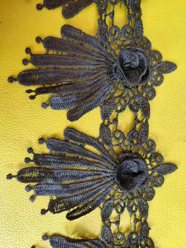 black embroidery trimming lace border handmade 3d flower guipure lace trim for cloth