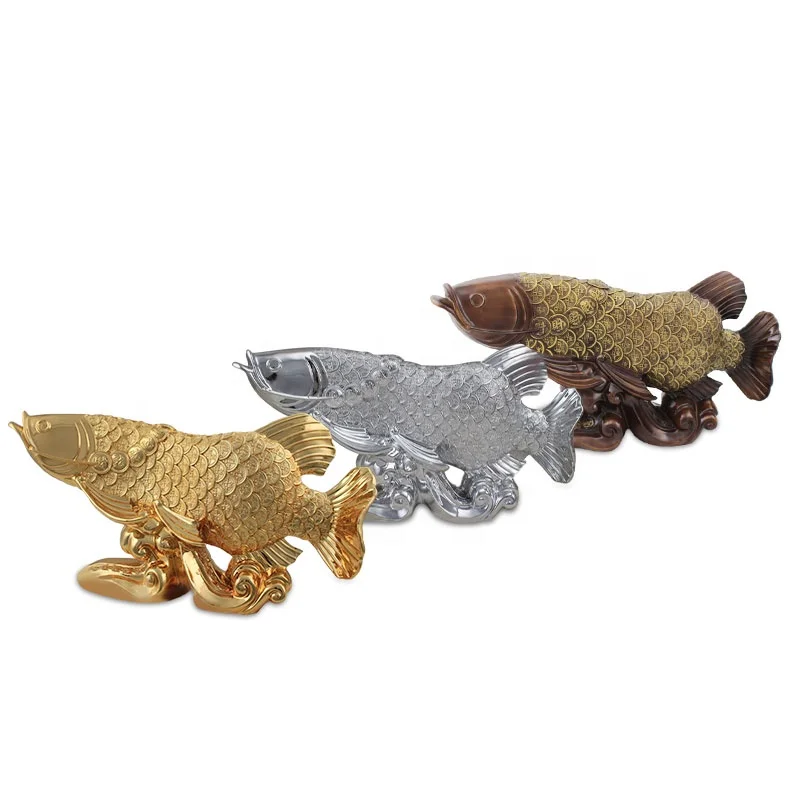 55cm resin plating gifts crafts Feng Shui fish living room cabinet figurine decoration arowana statues home decoration