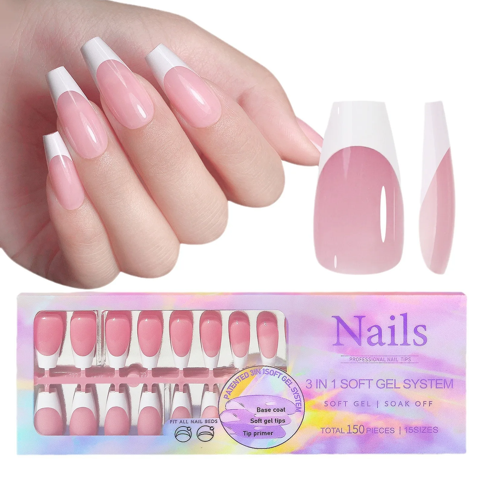 3 In 1 Soft Coat Tips Handmade Fake Nails Press On Gel X NailS Extension Kit For Starter Almond Reusable Acrylic False Nails