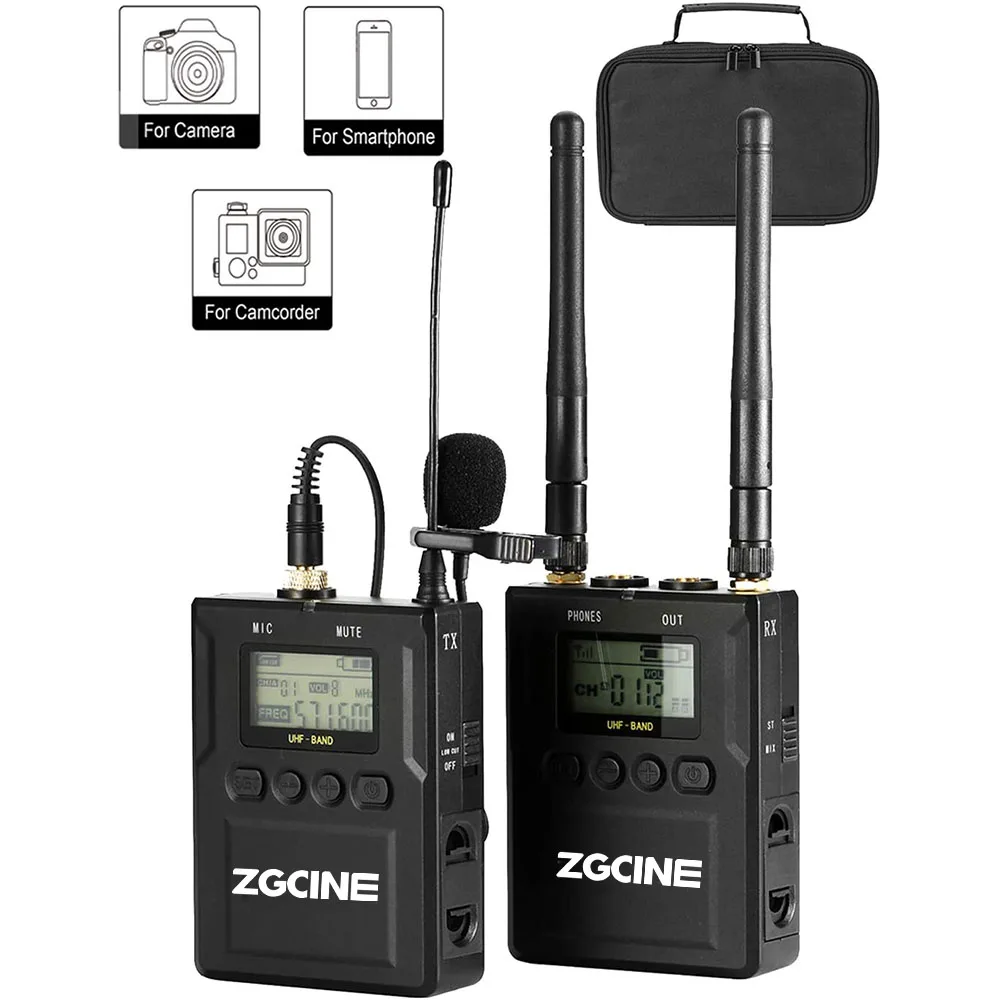 Профессиональный беспроводной микрофон fotoрант/ZGCINE с передачей УВЧ, разъем 3,5 мм, микрофон с внешним отворотом, 50 каналов