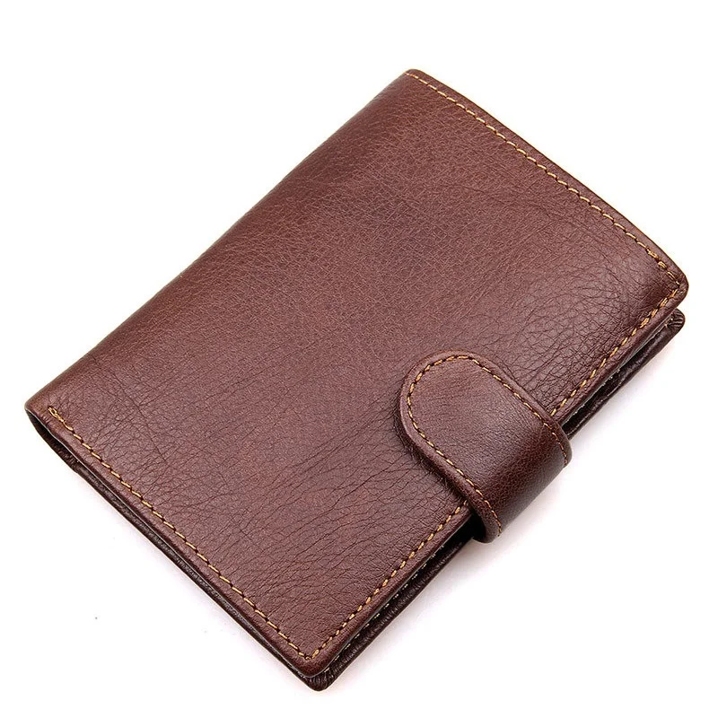RFID Blocking Genuine Leather Brown Travel Wallet Card Cash Organizer for Men Leather Short Trifold Wallets