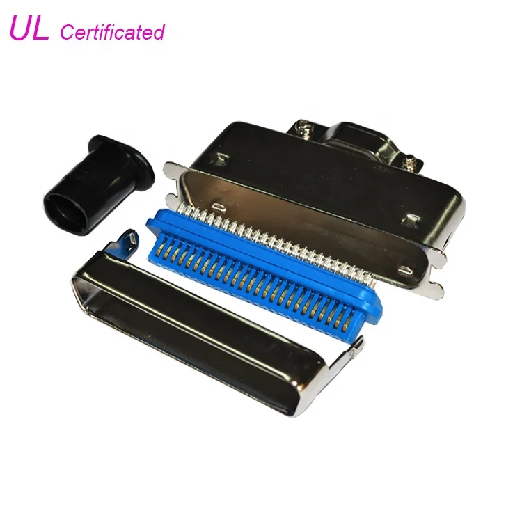 Male IDC 50 64 Pin Centronic Connector, 25 32 pair Solder cup contacts Female Socket Connector with 90/180 degree Metal Hood