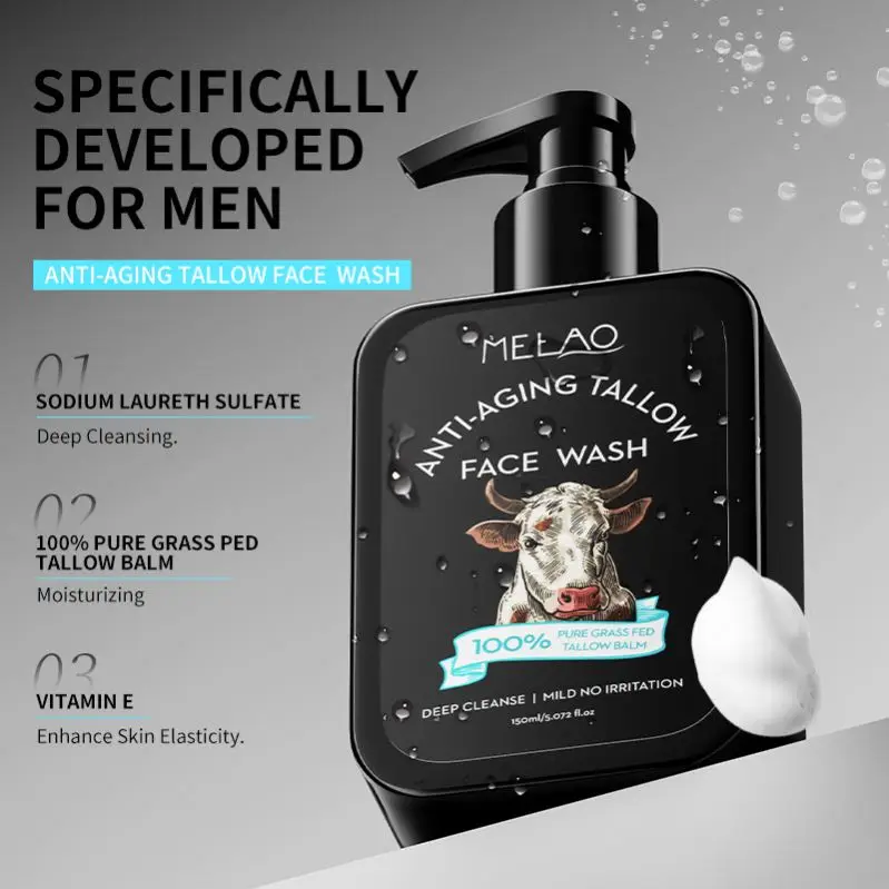 OEM/ODM MELAO Daily Tallow Facial Cleanser For Sensitive, Combination To Oily Skin Free ,gentle Foaming Face Wash For Women