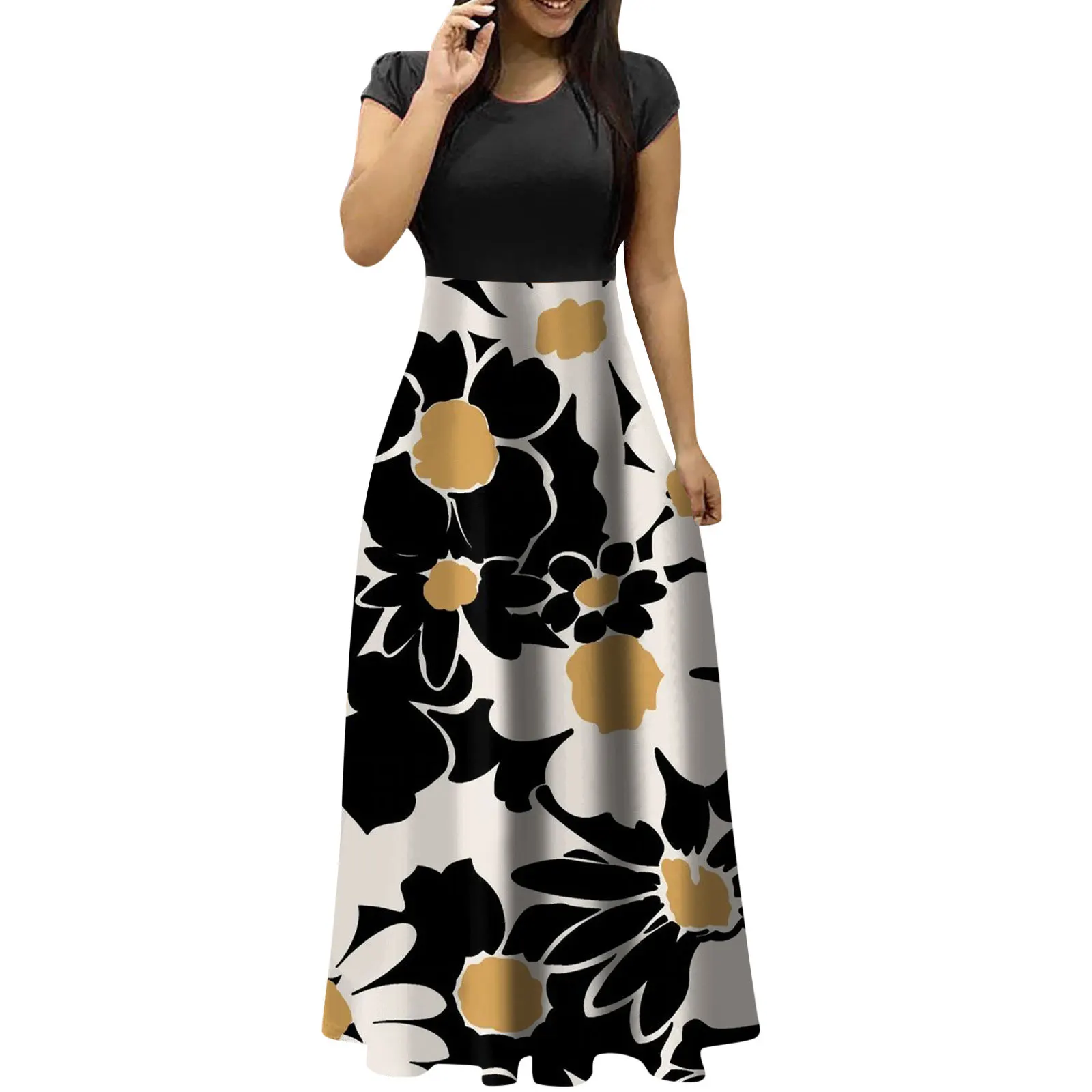 Wholesale 2024 fashion sexy ladies O-neck short sleeve Women floral print Dresses (CYY8888-10-1)