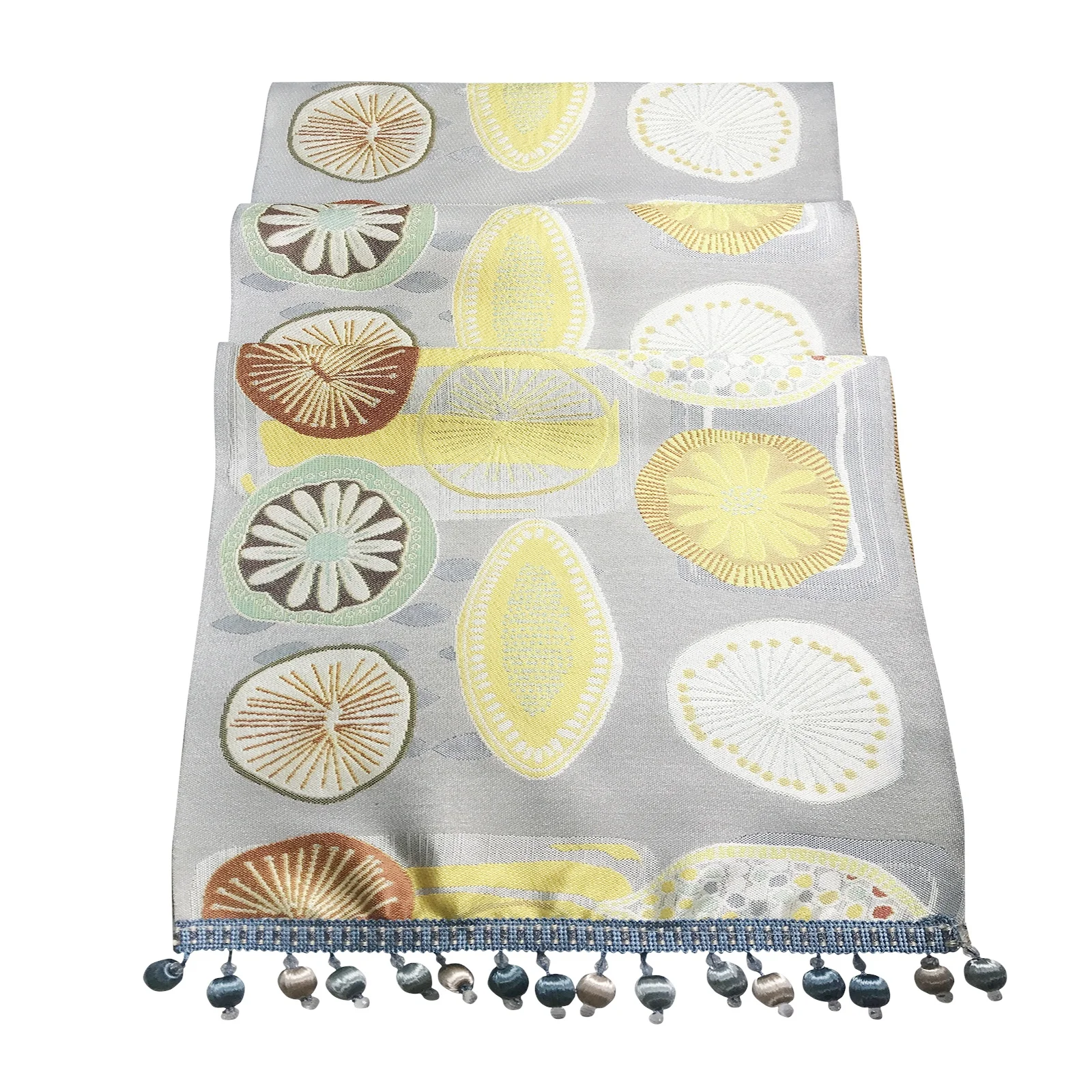 Contemporary 100% Polyester Home Table Linen Jacquard Lemon Table Runner With Beads
