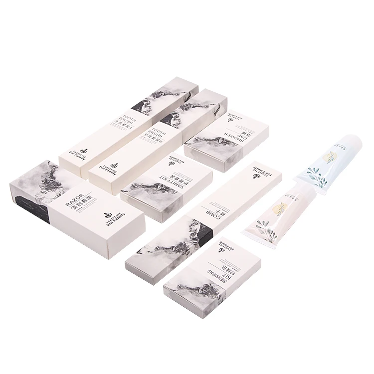 Custom  Paper Card Package Oem Factory Price One-stop Solution Five Star Hotel Bathroom Cheap White Hotel Aminities