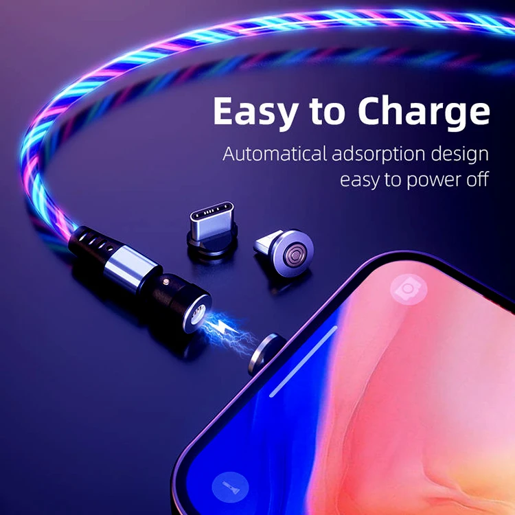 540 Degree Rotating Magnetic Cable Micro USB Type C Cable For iPhone13 Pro XS Max Samsung Xiaomi Glow LED Lighting USB Cable