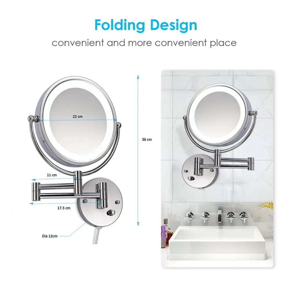 Electric Moving Arms 8 inch Bathroom Makeup Mirror With Lights