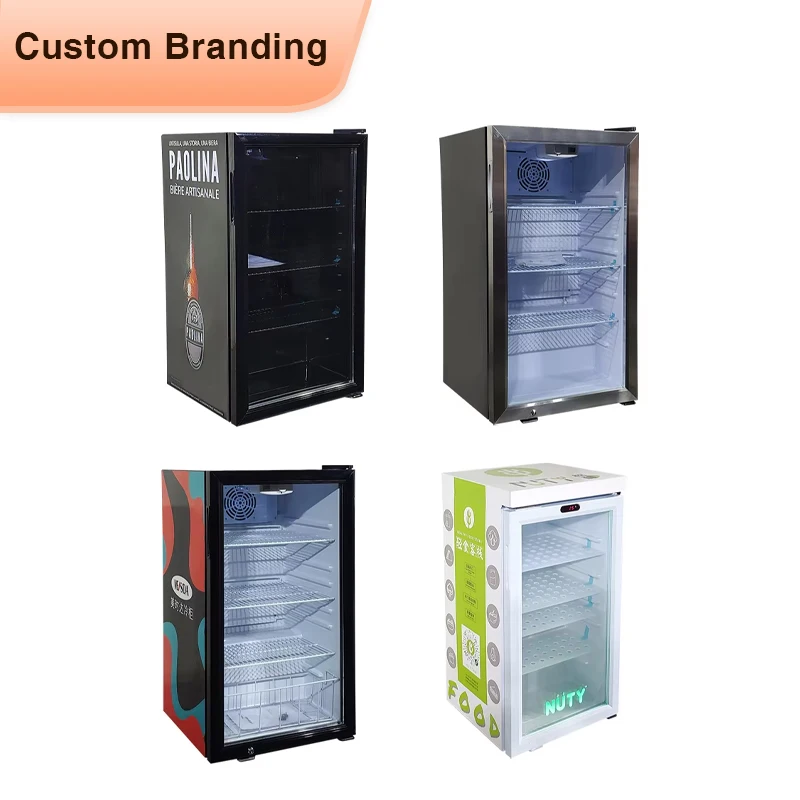 Meisda SC98 Cheap Small Sticker Displsy Refrigerator for Shop Portable Logo R134a/600a 3pc+1basket Electricity