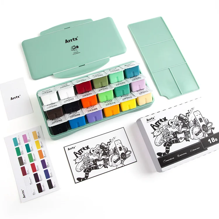Arrtx 18 Colors Gouache Paint Set 30ml Portable Case with Palette Gouache Watercolor Paint Set for Artists