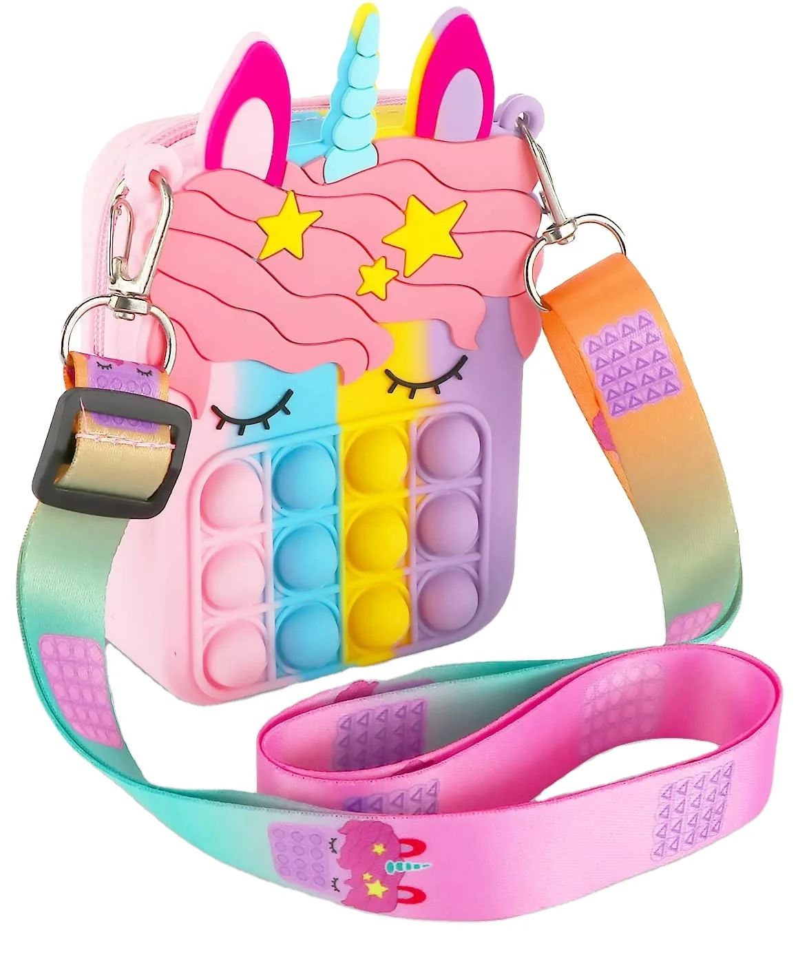Kids Soft Silicone Bubble Poppet Crossbody Hand Money Bag Fidget Toy Push Kid Unicorn Pop It Coin Purse For Girls