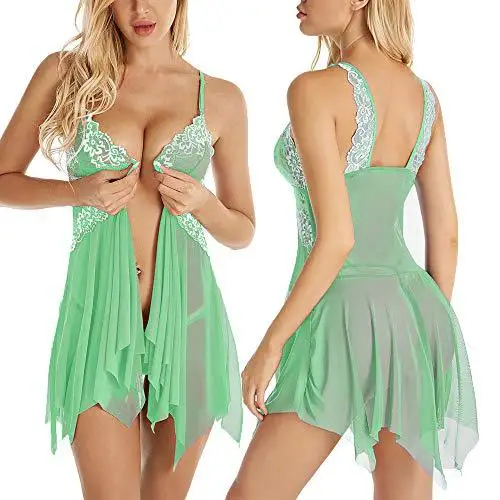 Wholesale lingeries woman  Front Closure Babydoll Lace Chemise V Neck Sleepwear sleepwear sexy lingeire set formecedores