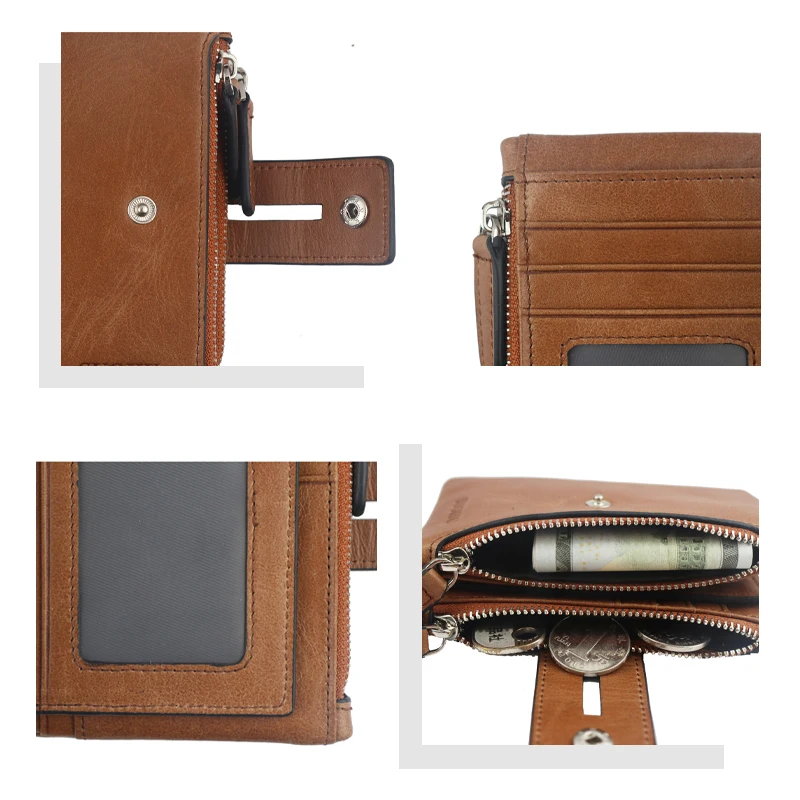 In Stock RFID Custom LOGO With Coin Pocket Black Portafoglio Wallet Bifold Slim Mens Luxury Leather Small Zipper Wallet Men