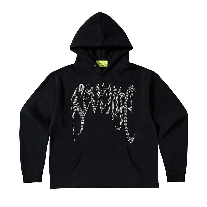 2022 Casual Clothing Custom Embossed Sweatshirt Men Pullover Hoodies Long Sleeve Rhinestone Hoodie