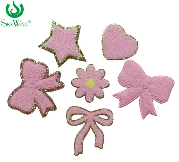 Wholesale Chenille Embroidery Patches Bow Heart Star Flower Rainbow Designs Clothing Shirts Bags Accessories  iron on Jeans Hats