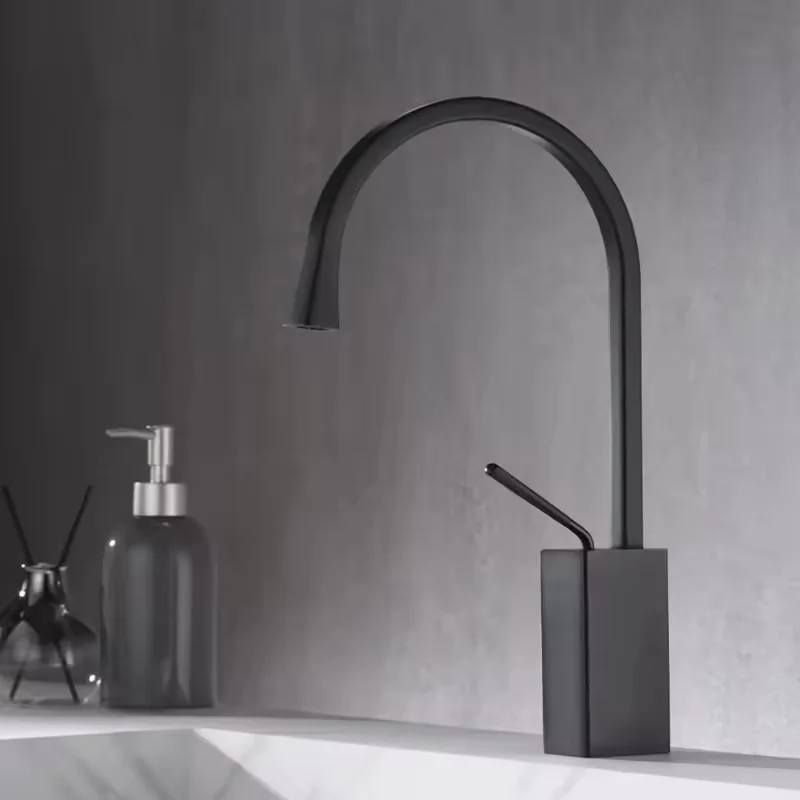 Counter Top Solid Brass  Single Handle Hot Cold Mixer Bathroom Black  Basin Faucet