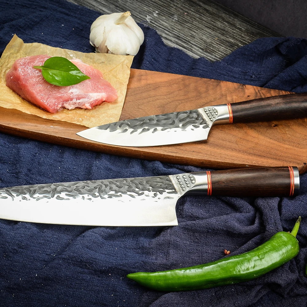 Hammer Craft Hot Selling 5cr15 High Carbon Clad Steel 8 Inch Luxury Kitchen Knife Manufactures Hand Forged Chef Knife
