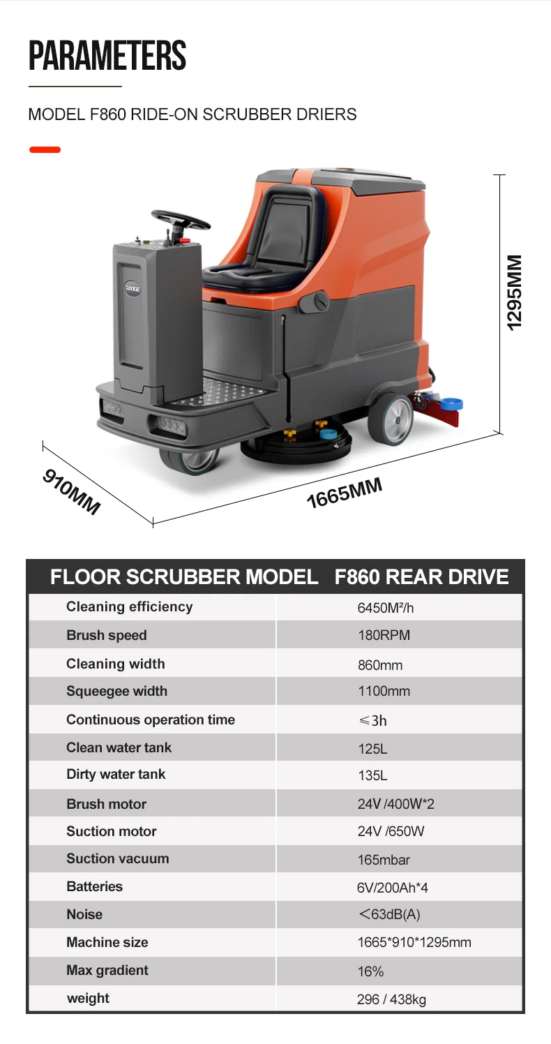 Gaoge A32 Electric Ride-On Floor Scrubber High Performance Medium Double Brushes Extra Wide Squeegee Hotel Shopping Cleaning