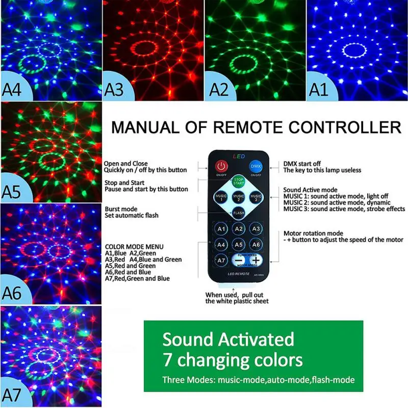  Лидер продаж светодиодный сценический Rgb светильник для танцпола с дистанционным управлением и голосовым праздничный Хрустальный Волшебный шар освещение