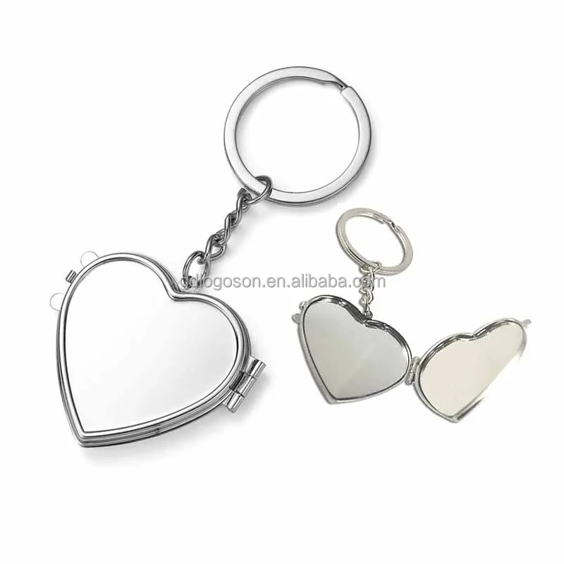 Metal Custom Double Sided Heart Circular Shape Mirror Key Chain Wholesale Compact Mirror Keychain