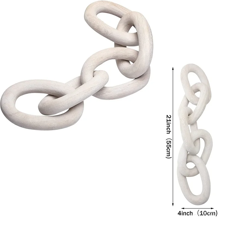 Home Table Bohemian Decoration Farmhouse Rustic Hand Carved Wood Chain Link